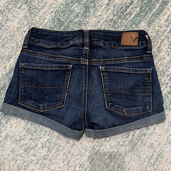 American Eagle Outfitters Jean Shorts “Super Stretch”“Shortie” Silver Buttons - Picture 2 of 2